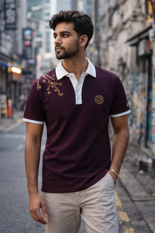Maroon Floral Polo Tee