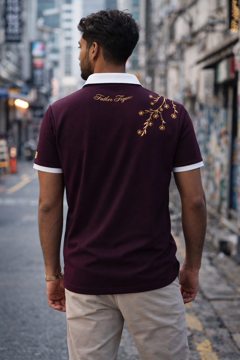Maroon Floral Polo Tee
